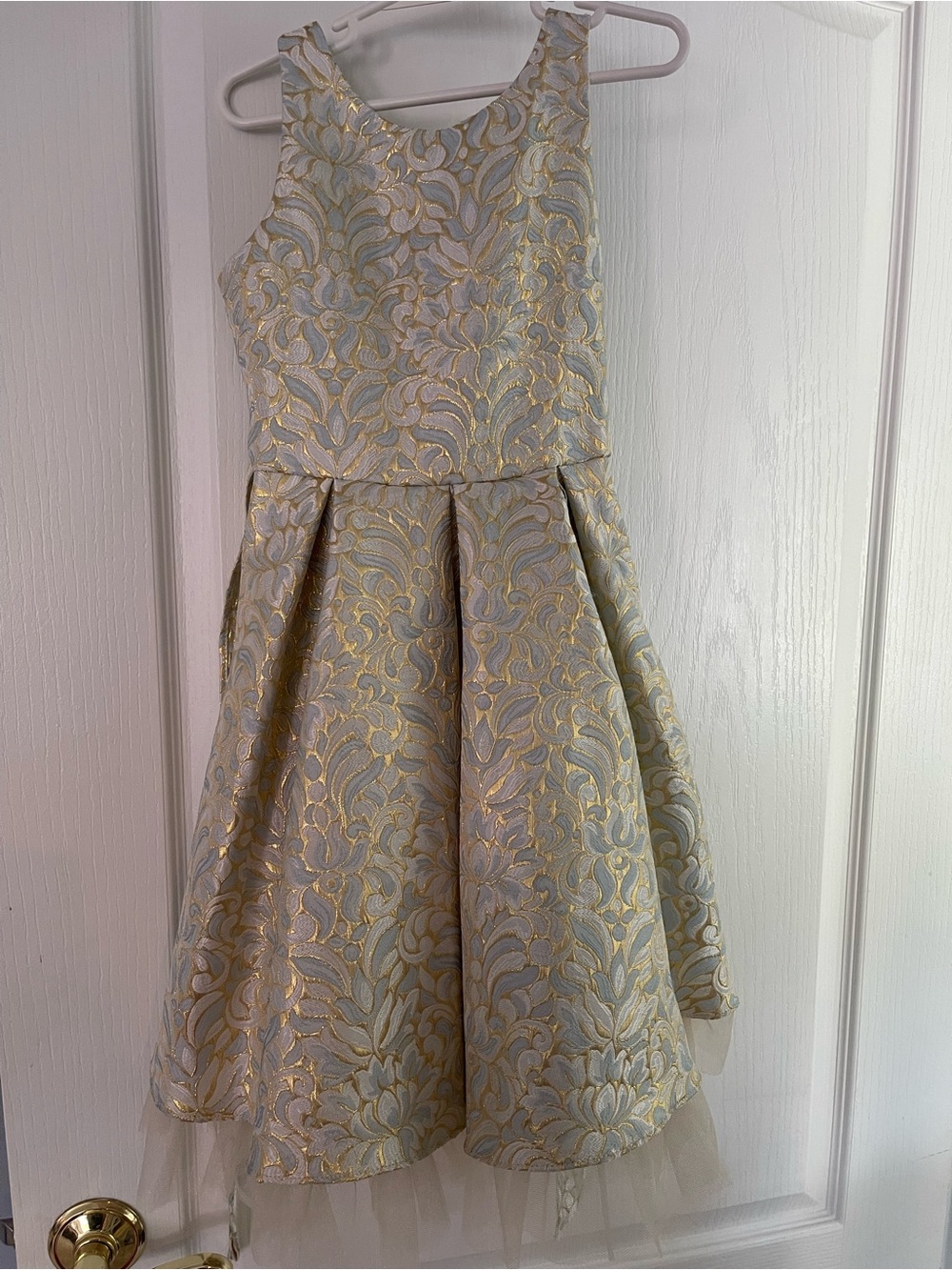Girls Gold Brocade Fit & Flare Dress sz 7